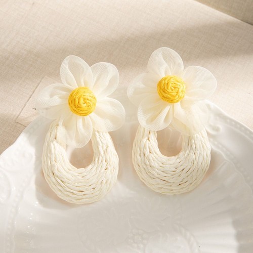 Hook Piercing Mesh Flower Earrings U-shaped Beach Drop Earrings Women - Picture 5 of 19