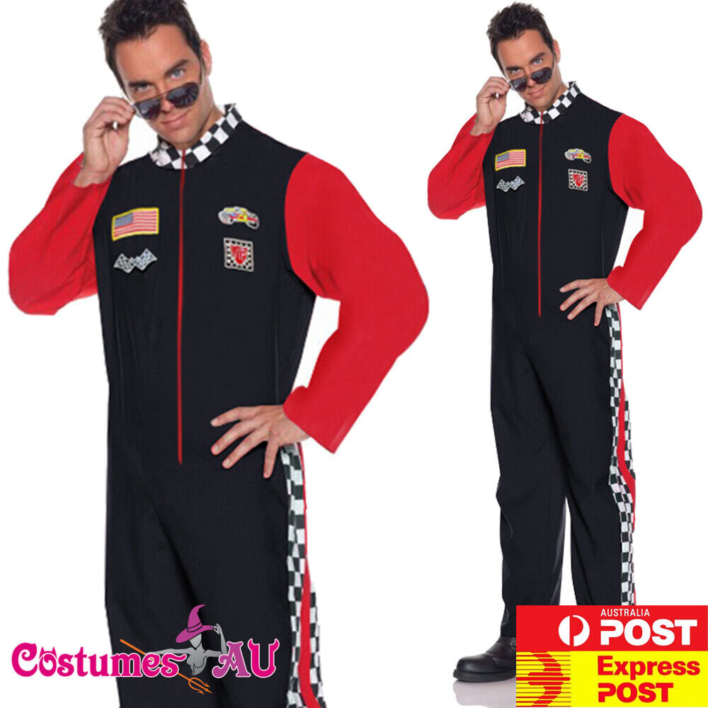 Mens Adult Racing Costume Racer Sport Driver Super Car Grid Jumpsuit