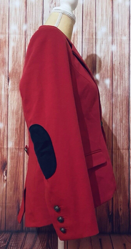 Women’s Large Blazer Case Red Button Front Padded Elbows Faux Pockets Lined Soft - Picture 4 of 11