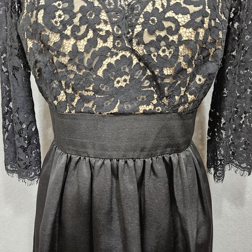 Eliza J Dress Womens 6 Black Lace Overlay Taffeta Full Skirt 3/4 Sleeve V Neck - Bild 3 von 12