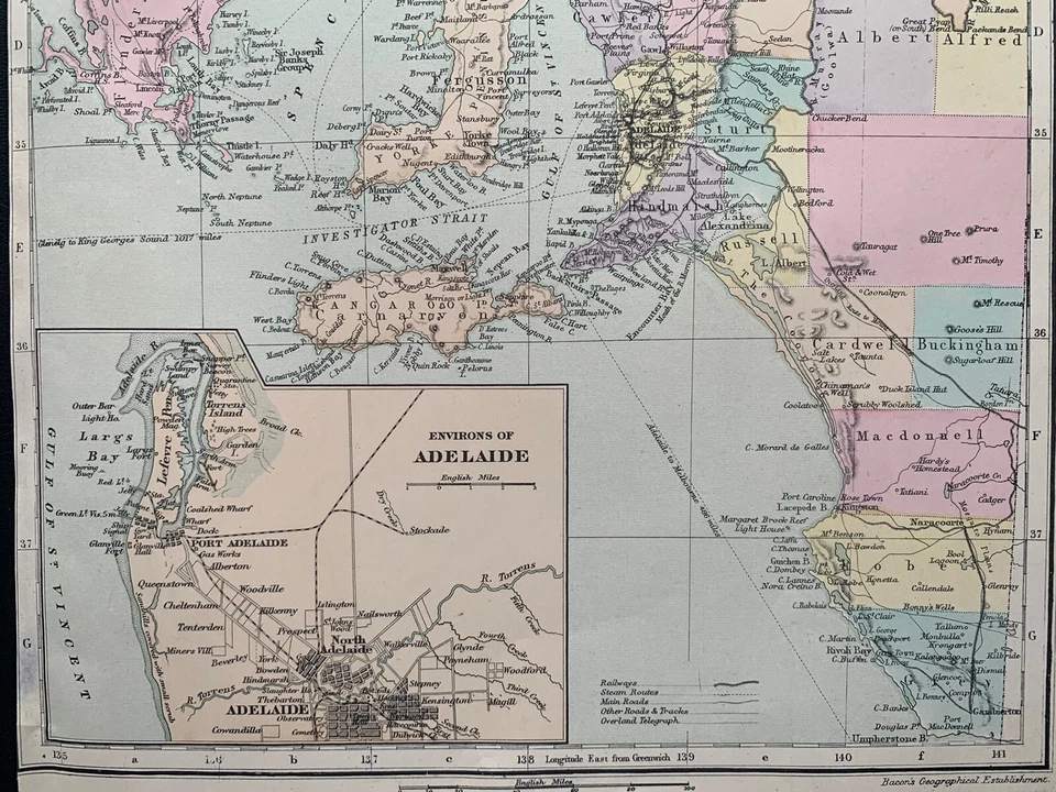 1891 South Australia Hand Coloured Original Antique Map by G.W. Bacon - Image 3 of 3