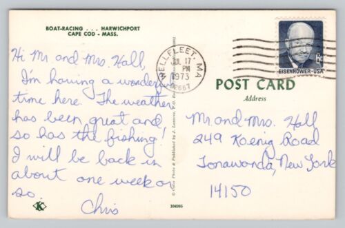 Segelbootrennen Harwich Harwhatport Cape Cod MA c1973 Vintage Postkarte - Bild 2 von 2