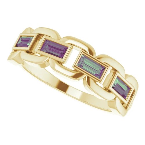 Anillo de eslabón de cadena de alejandrita cultivado en laboratorio en oro amarillo de 14 K - Imagen 5 de 5
