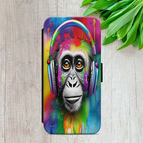 MONKEY CASE FOR IPHONE SAMSUNG GOOGLE RAINBOW ART GIFT FLIP WALLET PHONE COVER - Picture 8 of 9