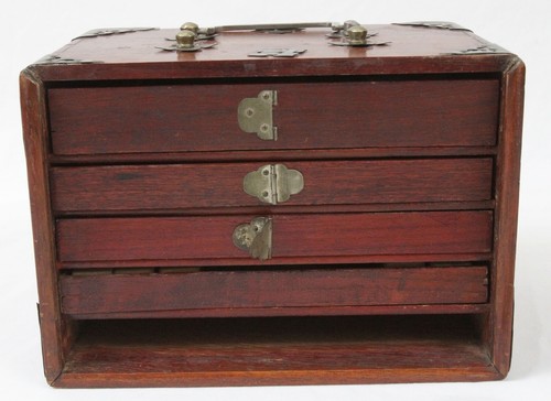 Antiguo juego parcial chino Mah Jongg 129 azulejos de hueso y bambú + palos estuche de madera - Imagen 11 de 13
