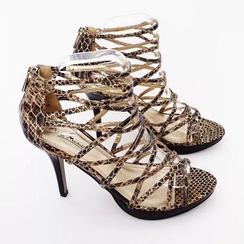 High Heel Strappy Gladiator Sandals Heels Brown Gold Snake Print Party UK 7 40 - Picture 5 of 15