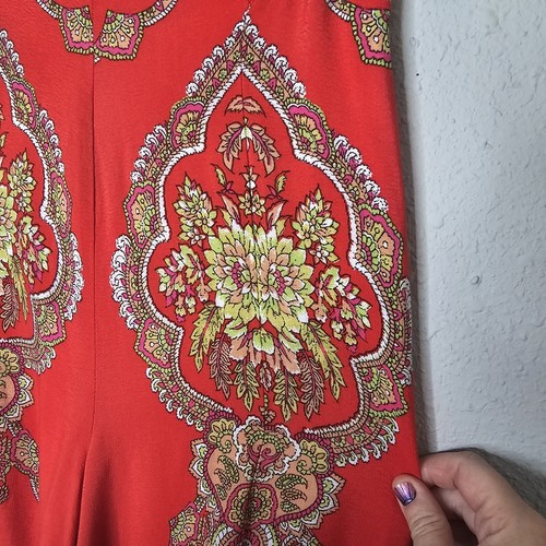 Anthropologie Ett:twa Pants Womens 2 Flared Wide Leg Palazzo Red Jacquar Paisley - Picture 6 of 15