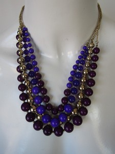 VCLM-4-Strand-Beaded-Choker-Necklace-Bib-Purple-Grape-Gold-tone-22-034-A717