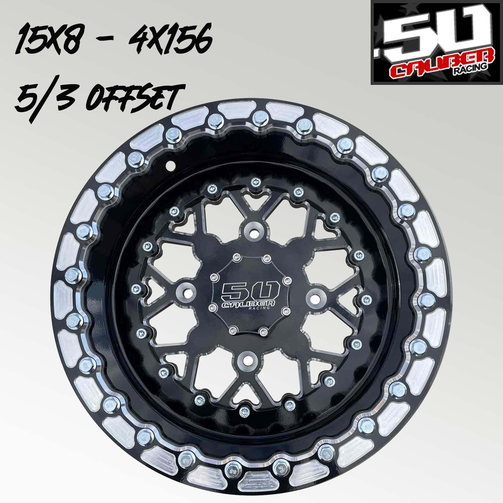 15x8 503 Billet Aluminum Black Beadlock Wheel 4x156mm Bolt Pattern, 5/3 Offset