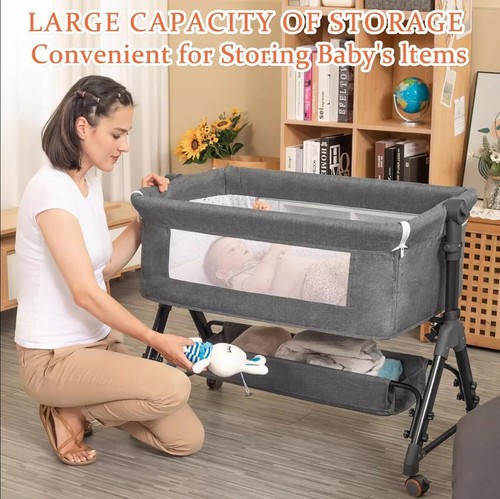 Bedside Crib for Baby Bassinet Sleeper wit Wheels Height Adjustable Tilts Rocks - Picture 2 of 14