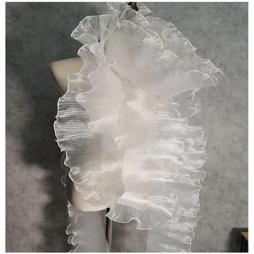 1Yd Big Wave Ruffled Lace Trims Tulle Ruffle Border Pleated Fabric Trim Organza - Image 3 of 4