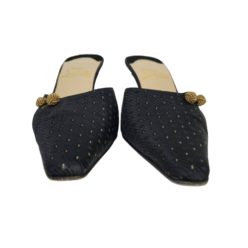 Christian Louboutin Women's Satin Patterned Heeled Mules Black EU 38 US 8 - Picture 3 of 8
