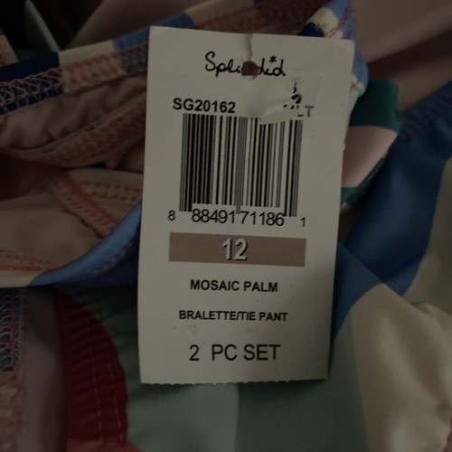 NWT Splendid Girls Mosaic Palm Knot Front Bralette & Side Tie Pant Set Sz 12 - Picture 2 of 2