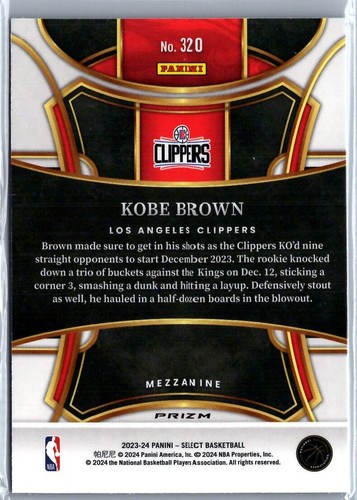2023-24 Panini Select #320 Kobe Brown Blue Prizms RC - Picture 2 of 2