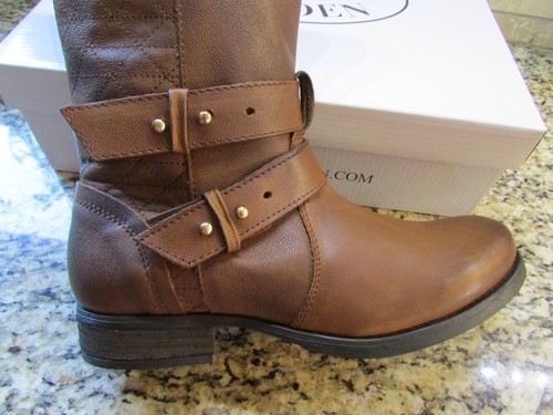 NEW STEVE MADDEN KRISTENN COGNAC LEATHER MID MOTO BOOTS WOMENS 8.5 - Picture 9 of 12
