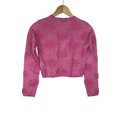 ZARA PINK SEMI SHEER TOP WOMENS CROP SWEATER FLORAL MESH KNIT LONG SLEEVE SMALL - Picture 2 of 8