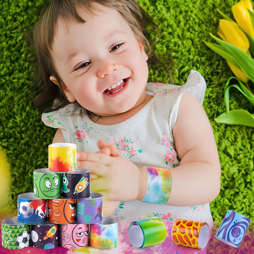 96PCS Slap Bracelets Bulk, Kids Slap Wristbands Snap Bracelets Tie Dye Dinosaurs - Picture 6 of 12