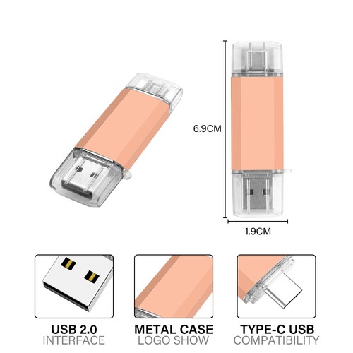 128GB USB-C Flash Drive Free Custom Logo Metal Case Portable USB 2.0 Thumb Drive - Picture 4 of 17