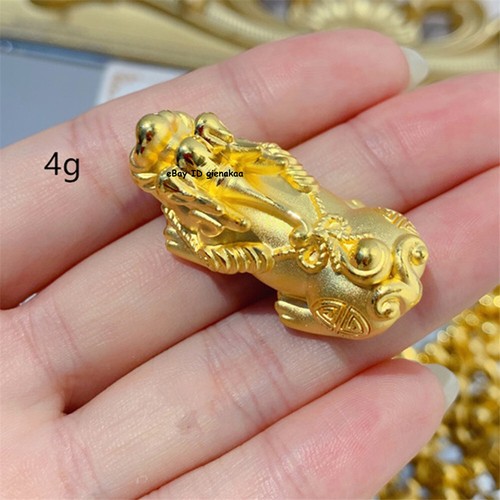 Pure 999 24K Yellow Gold Men Women 3D Wealth Dragon Pixiu Bead Pendant 0.2-4g - Picture 7 of 15