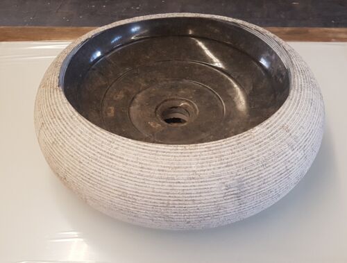 Design Aufsatz-Waschbecken Naturstein Marmor Rund 45x13cm grau Waschtisch Bad WC - Afbeelding 1 van 6