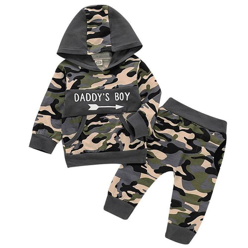 Newborn Baby Boy Long Sleeve Camo Hoddie Tops Pants Tracksuit Clothes Outfit Set - Picture 8 of 13