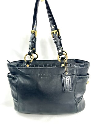 Coach Gallery 11229 Black Leather Carryall Shoulder Bag Brass