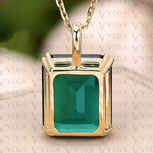 6.00Ct Emerald Natural Emerald Solitaire Solid 14K Yellow Gold Pendant No Chain - Picture 3 of 23