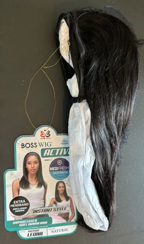 Headband Wig Straight 100% Unprocessed Human Hair 16" Nat Black-Ultra Hygienic - Picture 2 of 2