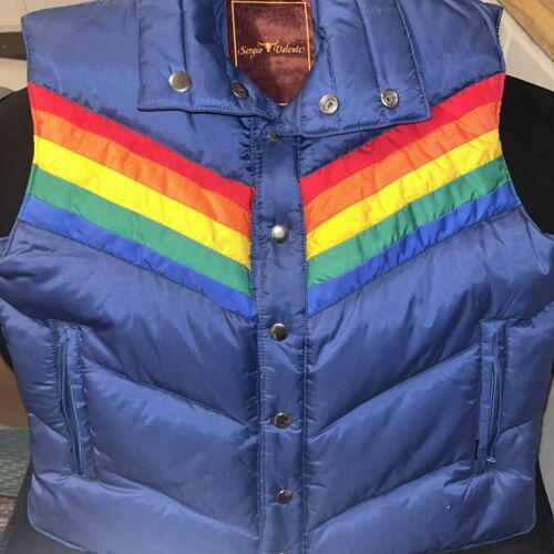 Vintage Rare Sergio Valente Rainbow/Navy Blue Down Ski Vest - That 70’s Show - Picture 3 of 5