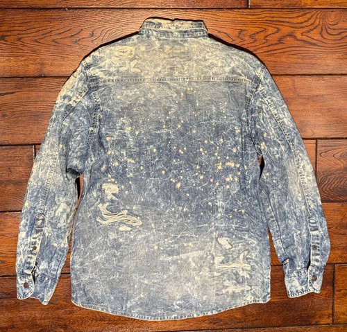 Jordan Craig Men's Distressed Acid Wash Paint Denim Button-Up Shirt Size Large - Picture 13 of 20