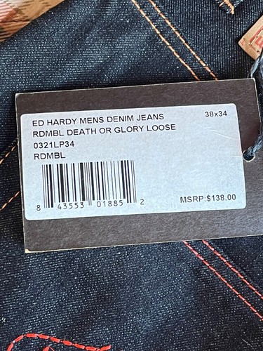 New w Tags ED HARDY by Christian Audigier DEATH OR GLORY DENIM JEANS MENS 38x34 - Picture 6 of 8