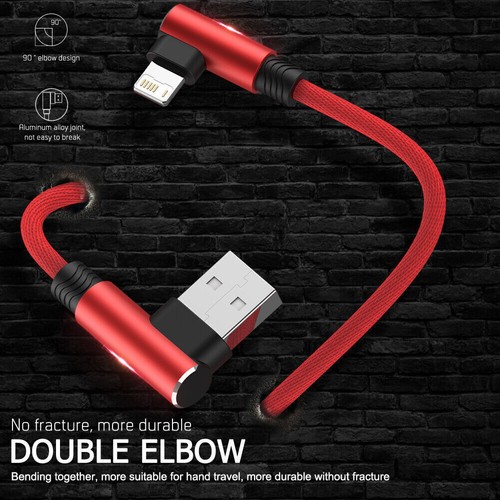 Braided Fast USB Cable Heavy Duty Charging Syn Charger iPhone 90 degree angle - Picture 3 of 22