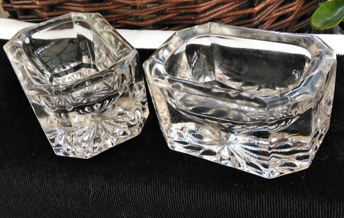 Open salt and pepper cellars/dispensers, clear cut glass, vintage, rectangular - Picture 10 of 24