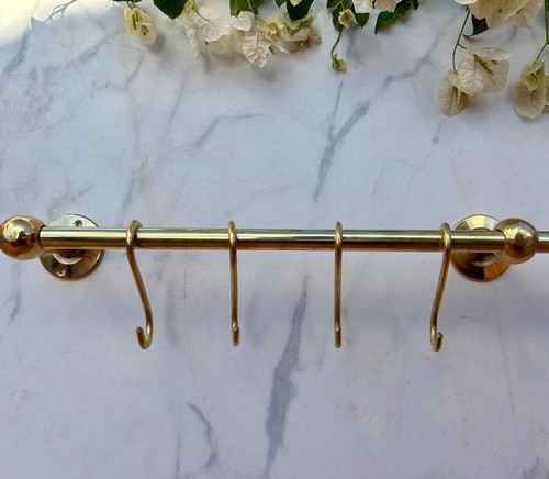 Solid Brass Hanging Pot Rack – Antique Brass Kitchen Rail with Hooks, Wall-Mount - Picture 6 of 8