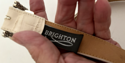 Brighton Cream Croc-Embossed Leather Belt with Ornate Silver Daisy Buckle BRIGHTON 1 main image 4
