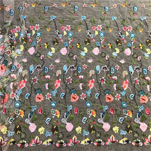1 yard Multi-colors Embroidery Dress lace Black Mesh Wild Flower Fabric for prom - Picture 4 of 9