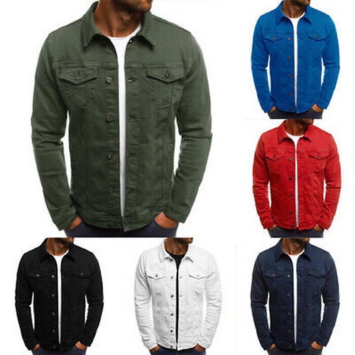 Mens Denim Jacket Loose Fit Button Cotton Casual Jeans Jackets Coat Outwear - Picture 3 of 17