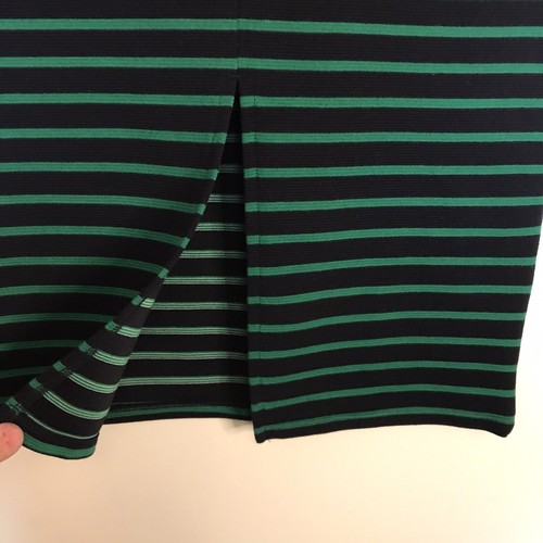 LOFT Petites Women's size SP PS Navy Blu /Green Striped Stretch Knit Midi Skirt - Picture 4 of 5