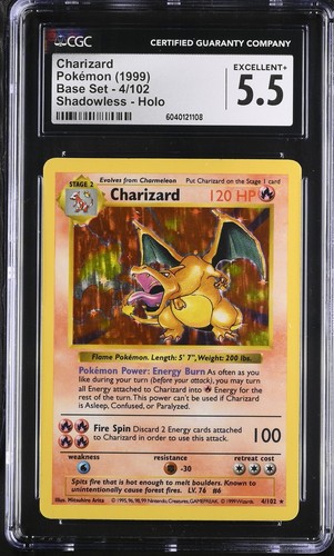 CGC 5.5 Charizard 1999 Base Set 4/102 Shadowless Holo Pokemon Card