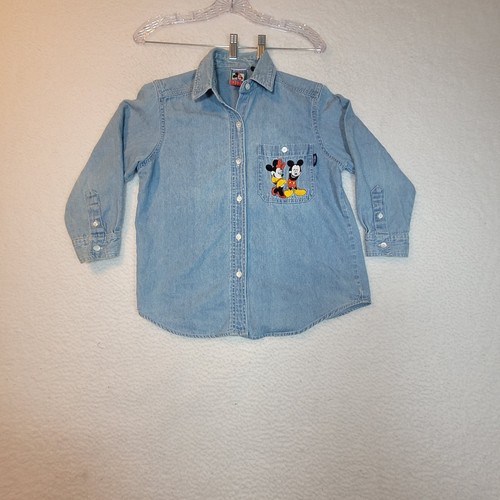 Vintage 90's Mickeys Stuff For Kids Mickey Mouse Denim Button Up Shirt Sz 8 - Picture 2 of 24