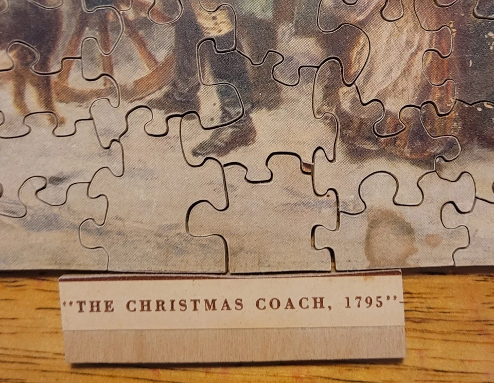 Antique Wood Jigsaw Puzzle The Christmas Coach Rare Antique Vintage Complete  - Image 4 of 4