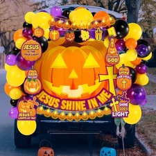 74 Pcs Halloween Trunk or Car Decorations Kit Christian Pumpkin Trunk