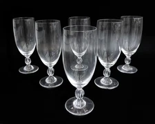 6  Lalique France Crystal Glass Tall Water Goblets in Frejus Signed