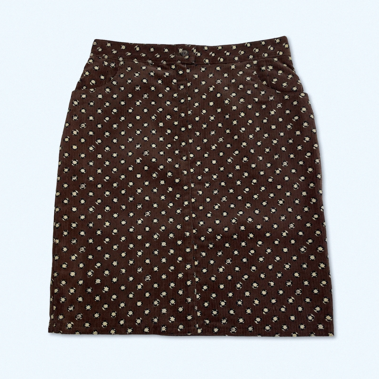 Italian 100% Cotton Feminine & Elegant Brown Corduroy Skirt UK Size 10 US 6