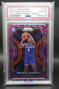 Immanuel Quickley 2020 Panini Prizm 296 Purple Fast Break RC Rookie 15/75 PSA 10