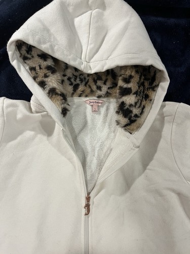 Juicy Couture Y2K Sequin Leopard Print Faux Fur Vintage White Hoodie. Large - Picture 2 of 4