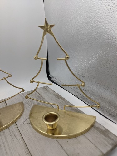 3er Set Weihnachtsbaum Kerzenständer Halter Wand Tisch Deko Metall Gold Messing 8 1/2" - Bild 2 von 7