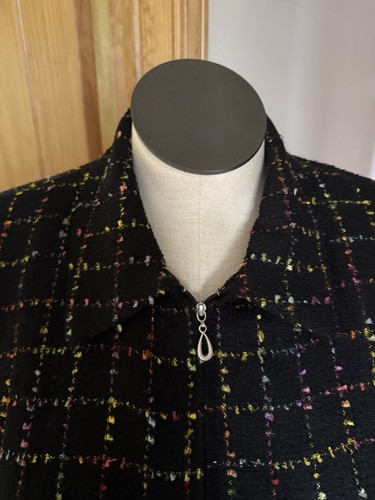 Sag Harbor Women Size XL Black Tweed Colorful Full Zip Lined Jacket Blazer 42" - Picture 3 of 8