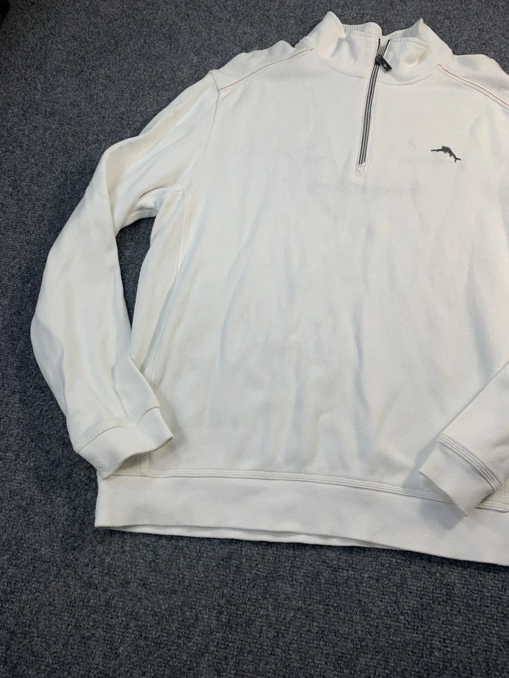 Suéter Tommy Bahama Para Hombres Mediano Blanco Manga Larga Pullover 1/4 Cremallera Exterior Foto 2 de 4