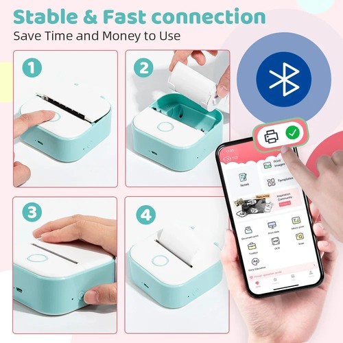 Zielona T02 Mini przenośna drukarka termiczna Bluetooth Naklejka Photo Maker Maszyna - Zdjęcie 4 z 12